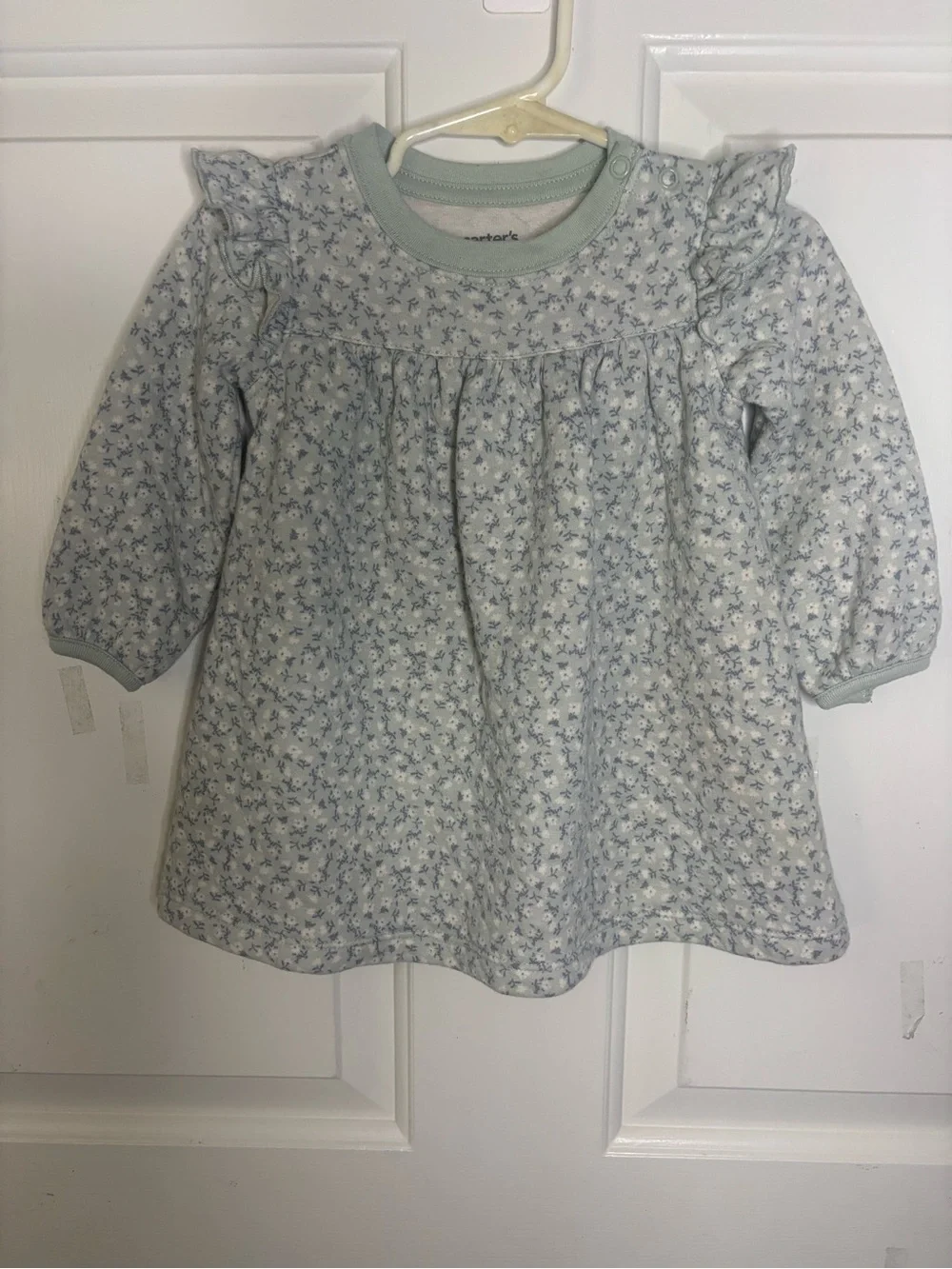 Carter's Light Blue Floral Long-Sleeve Ruffle Yoke Dress